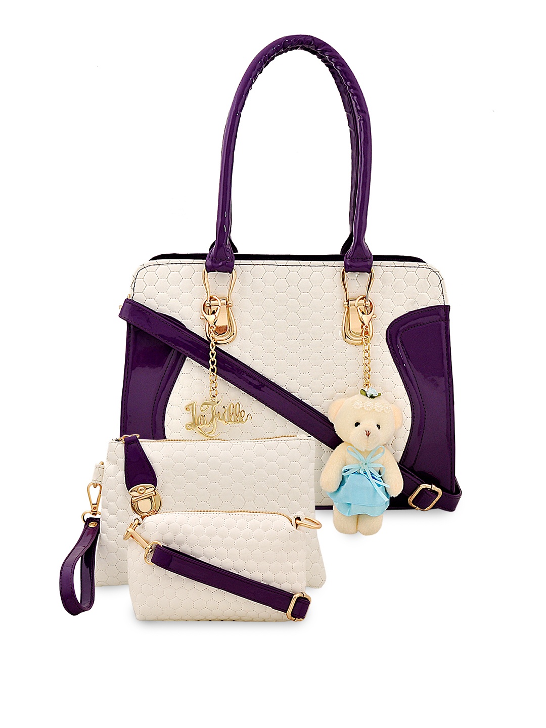 

LaFille Purple & Cream-Coloured Set of 3 Handbags