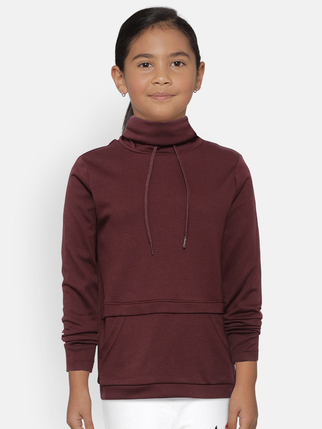 

HRX by Hrithik Roshan Girls Burgundy Self Design Sweatshirt