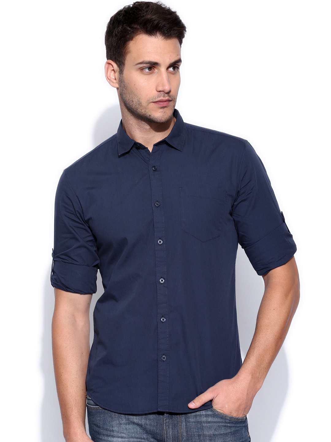 

Highlander Navy Blue Slim Fit Casual Shirt
