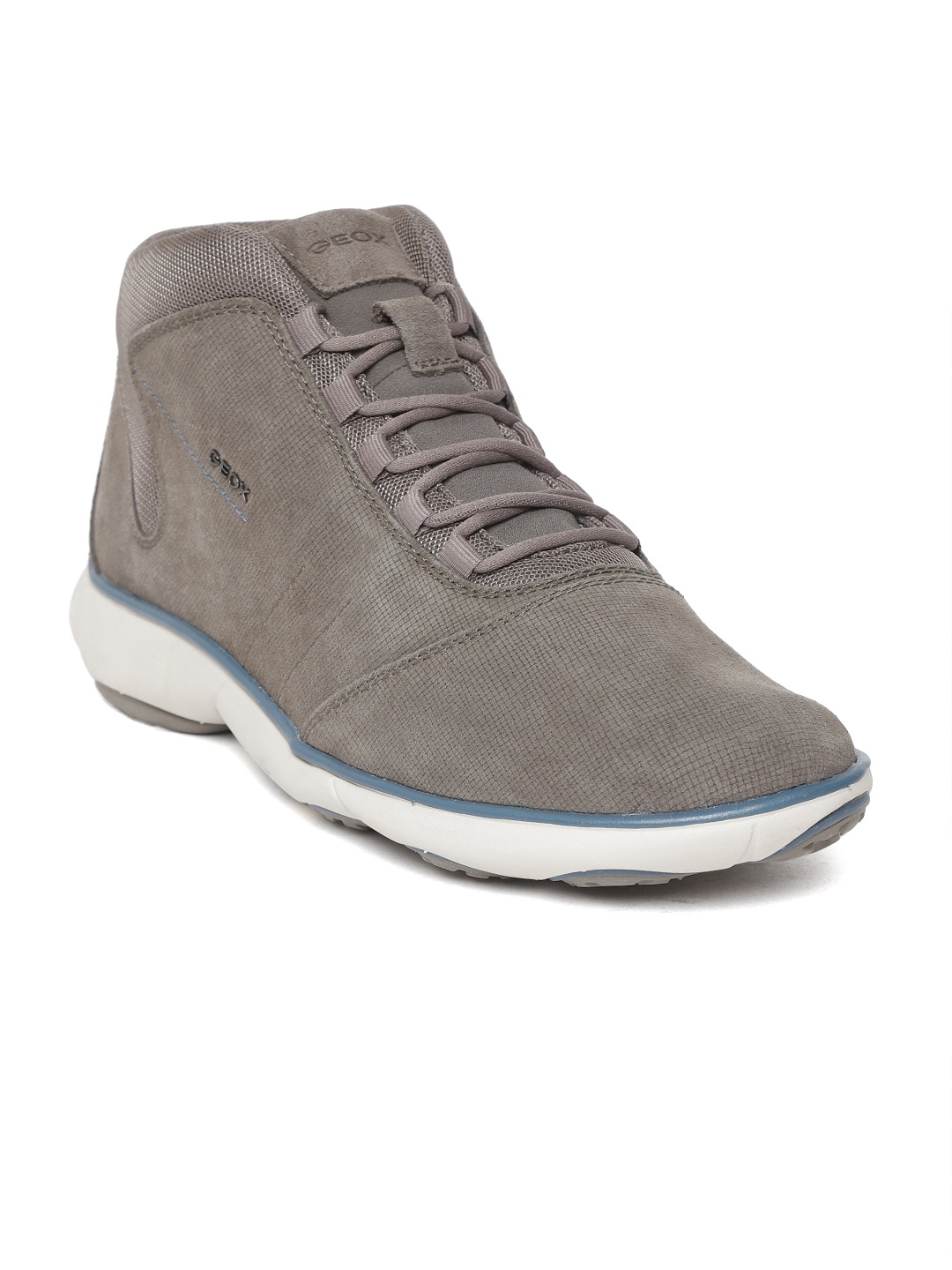 

Geox Men Taupe Suede Leather Textured Mid-Top Sneakers