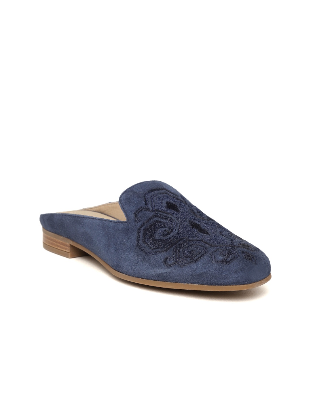 

Geox Women Navy Blue Suede Leather Embroidered Mules