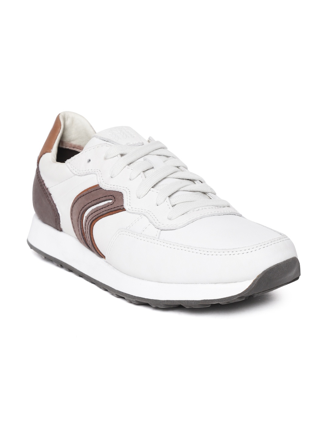 

Geox Men Off-White & Coffee Brown Leather Sneakers