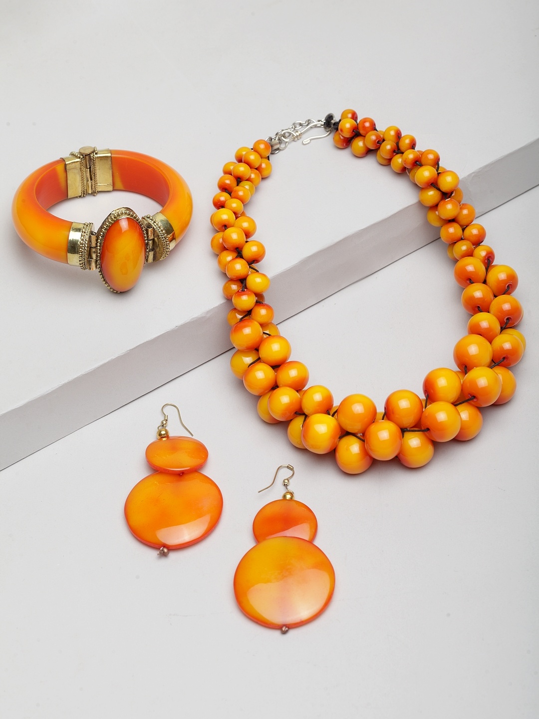 

Moedbuille Women Yellow Beaded Handcrafted Jewellery Set
