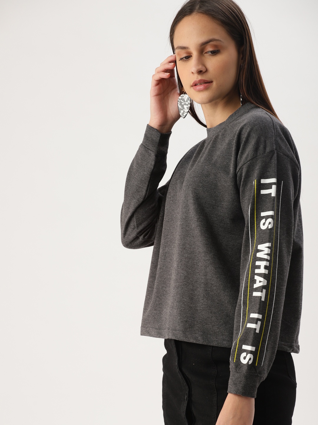 

DressBerry Women Charcoal Grey Solid Sweatshirt