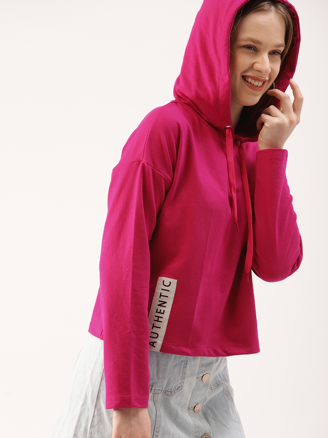 

DressBerry Women Pink Printed Hooded Sweatshirt