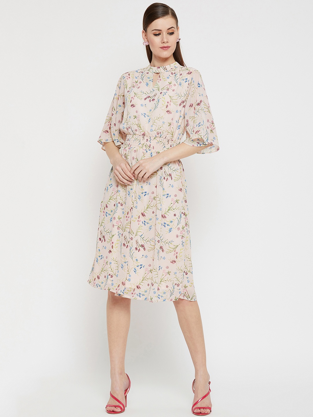

Carlton London Women Off-White Floral Print Drop-Waist Dress