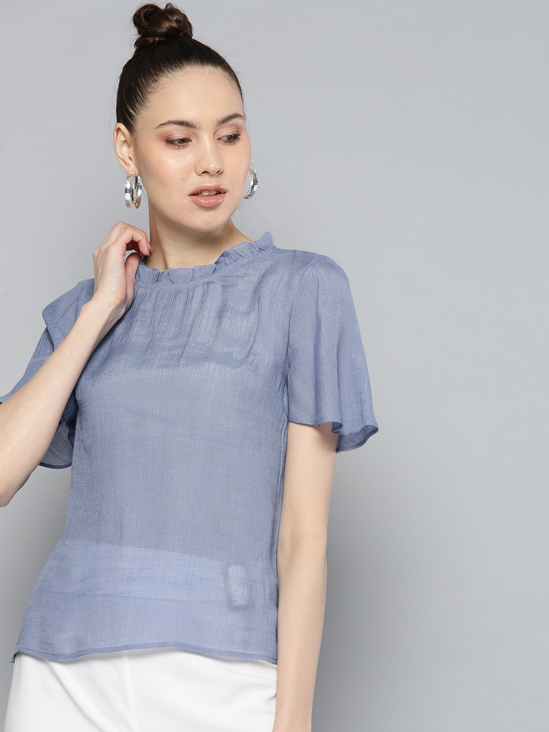 

Carlton London Women Blue Sheer Solid Top