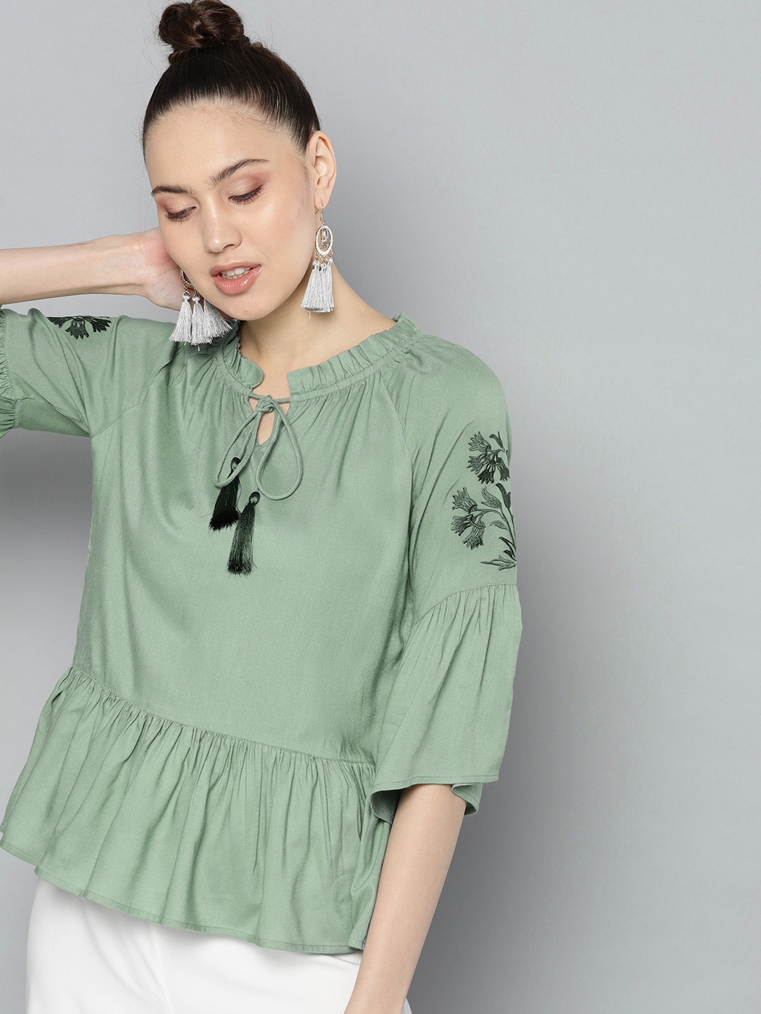 

Carlton London Women Green Solid A-Line Top