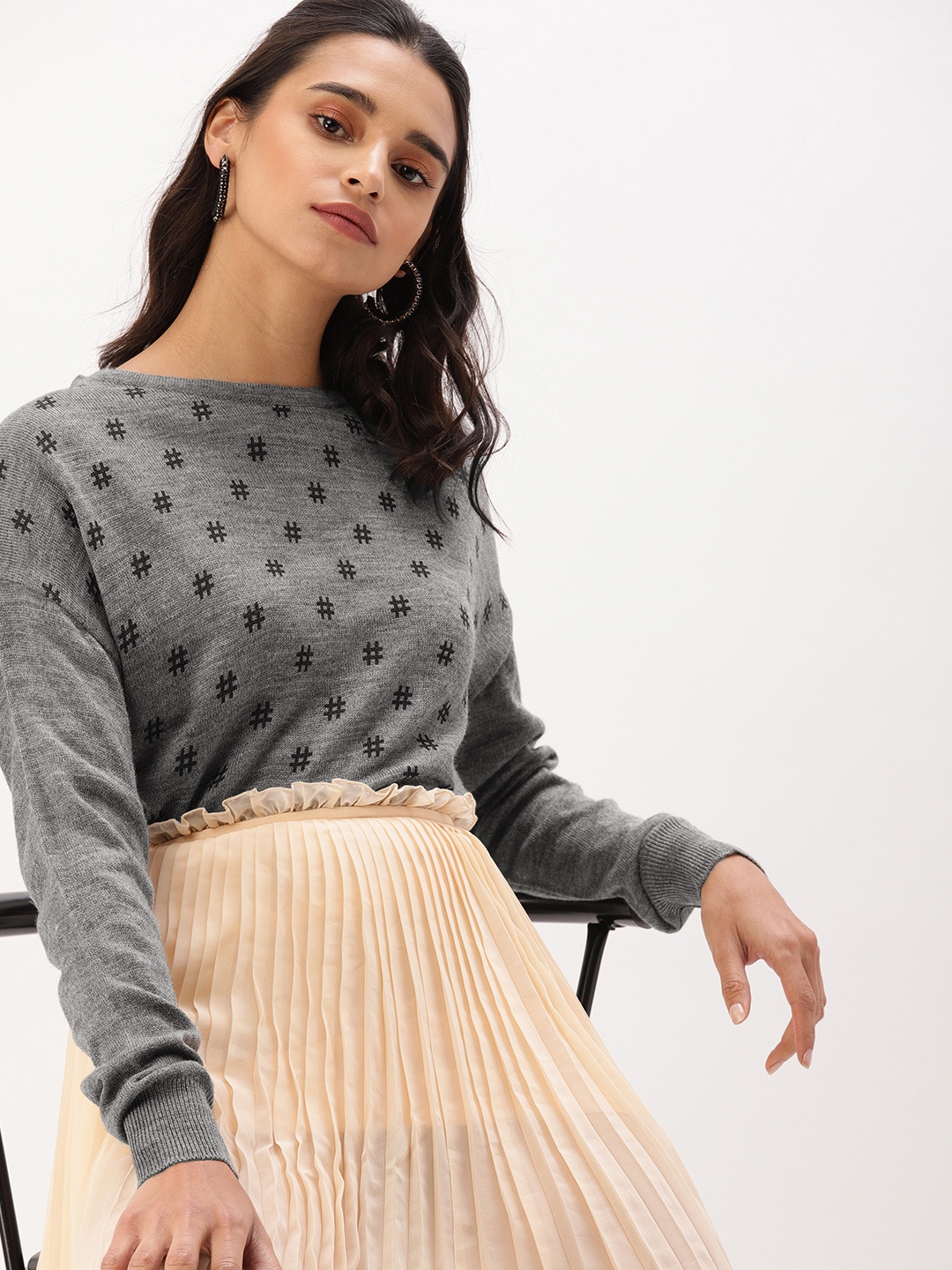 

DressBerry Women Grey Printed Sweater