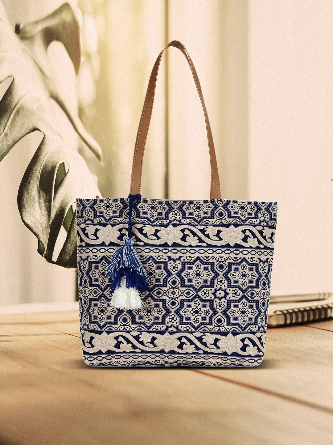 

Anekaant Blue & Off-White Self Design Shoulder Bag