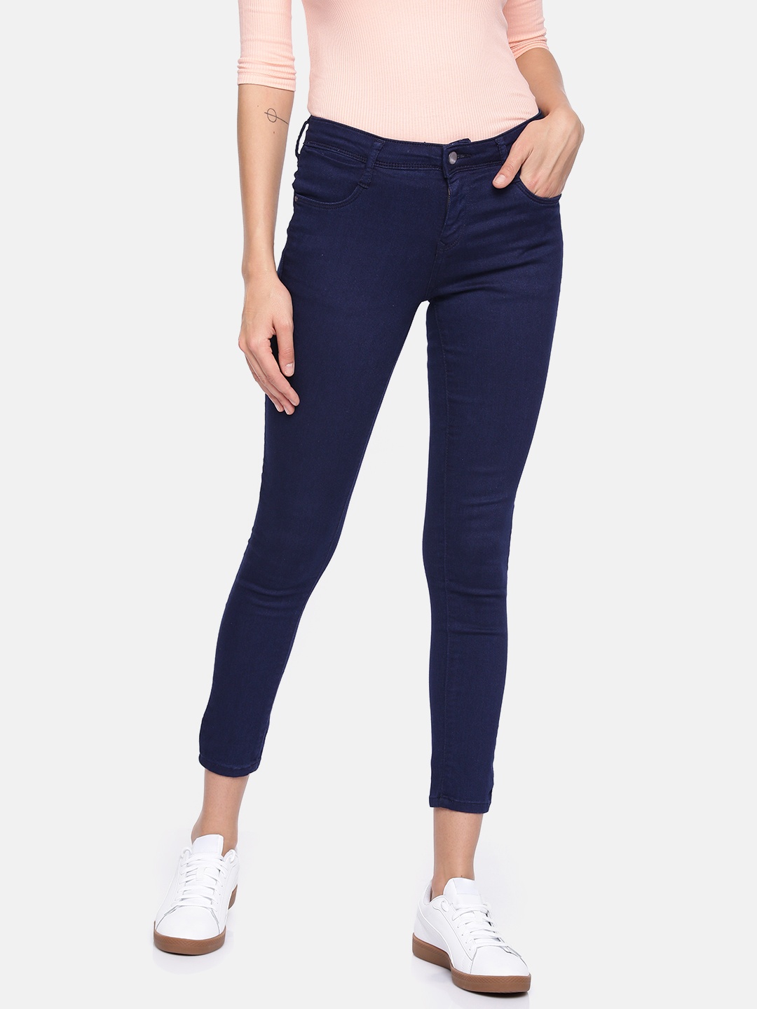 

Kraus Jeans Women Blue Skinny Fit Mid-Rise Ankle Length Stretchable Cropped Jeans K4050