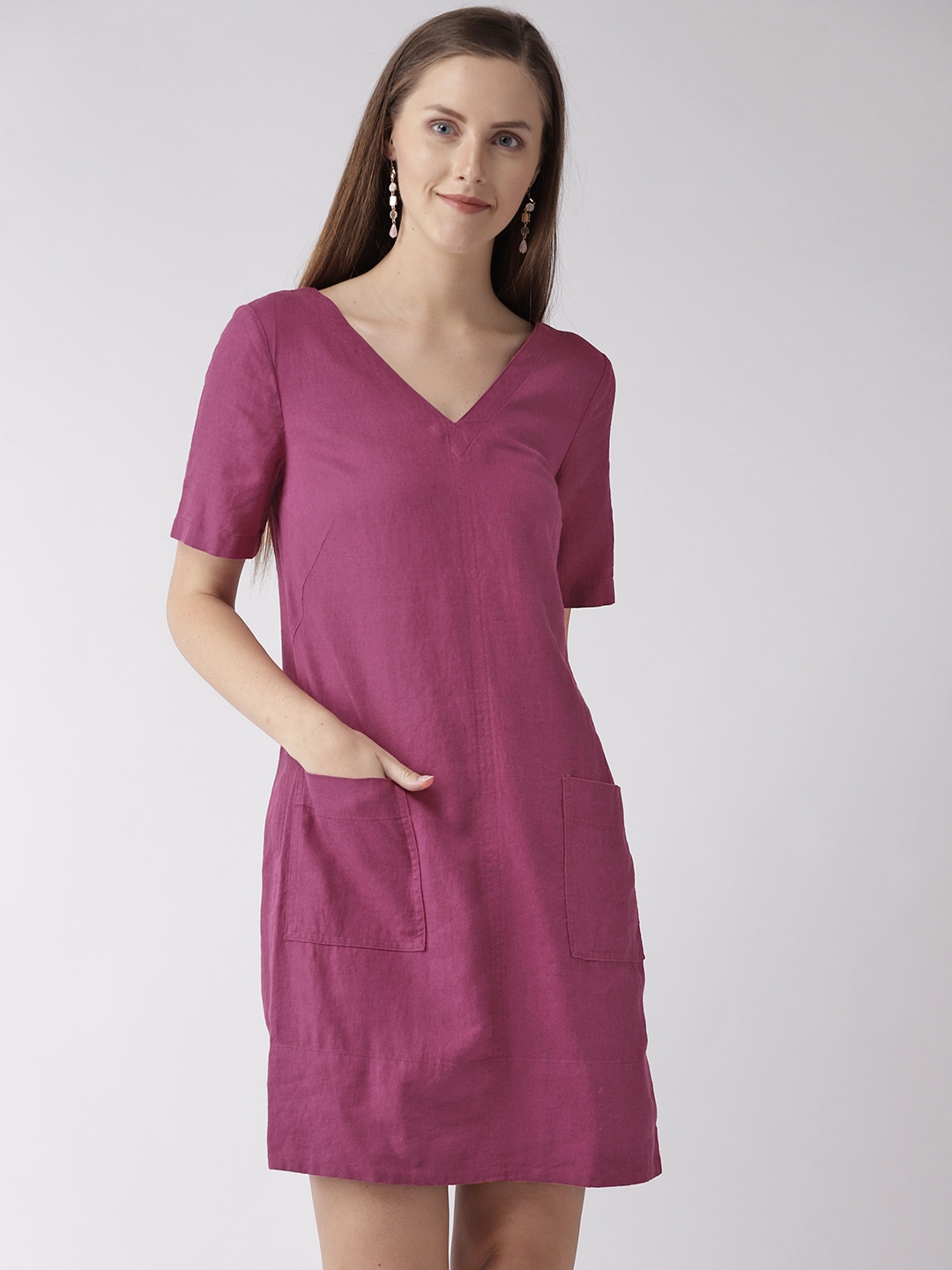 

Marks & Spencer Women Magenta Solid Shift Dress