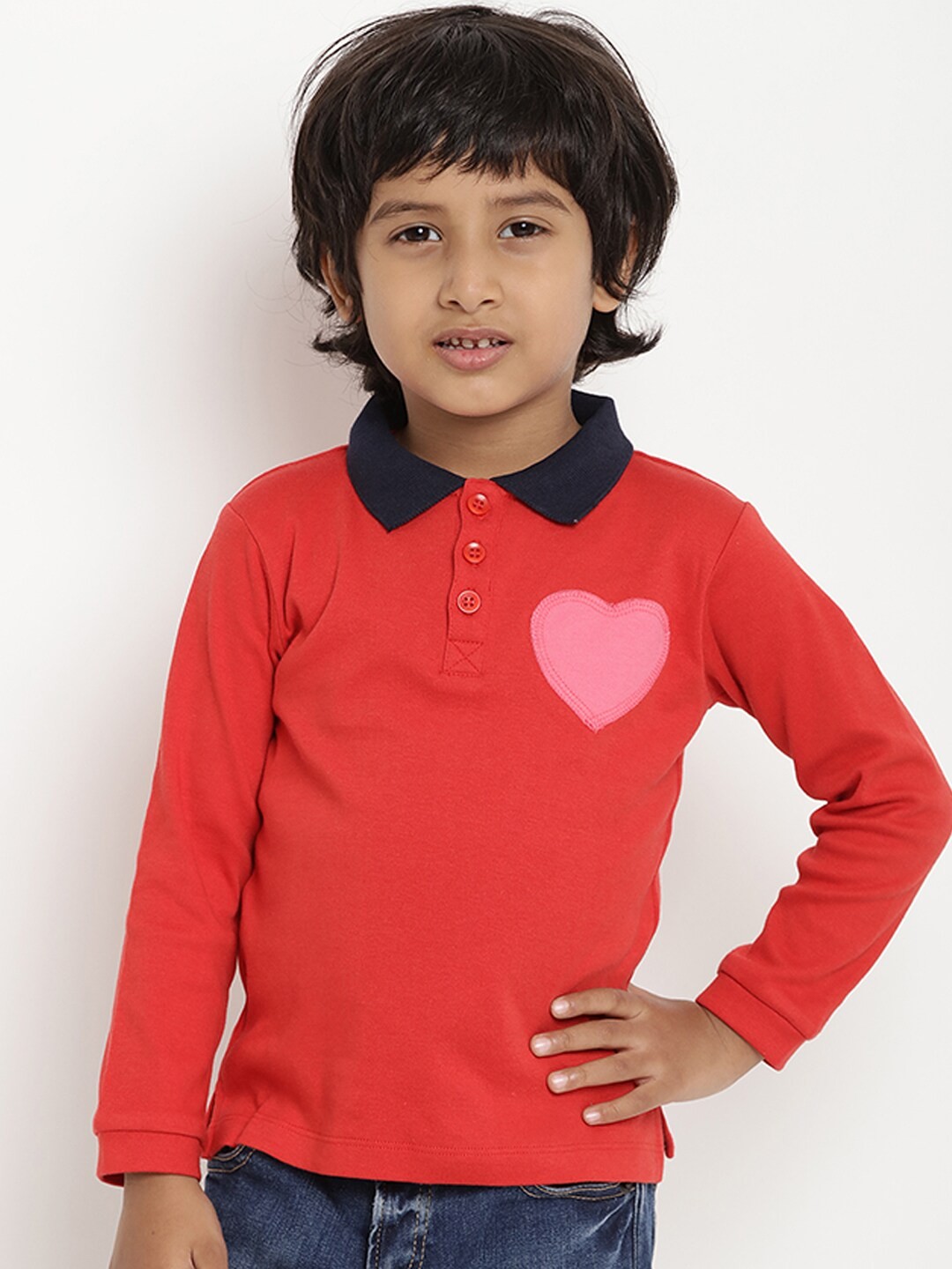 

berrytree Boys Red Solid Organic Cotton Polo Collar Sustainable T-shirt