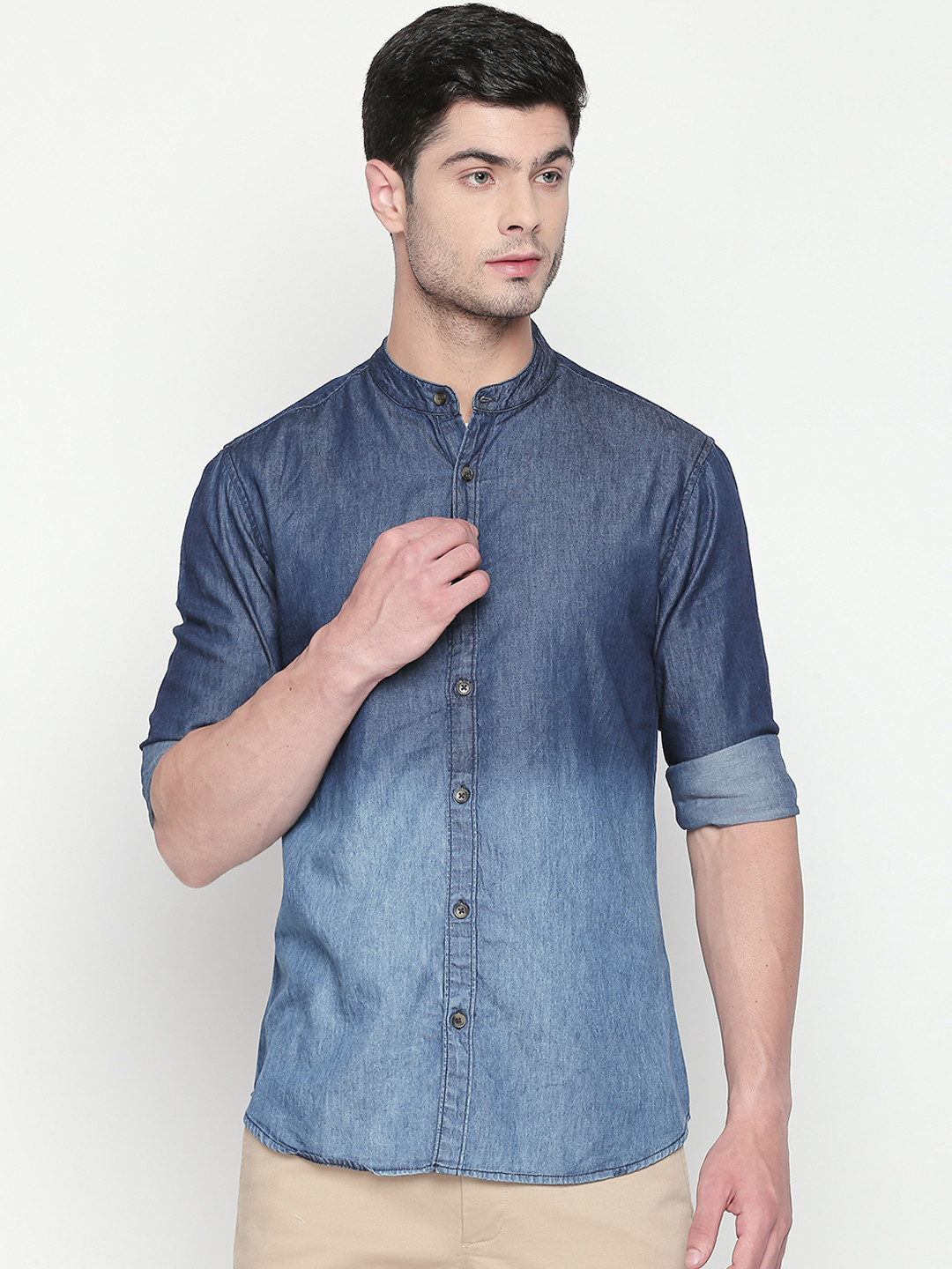 

Dennis Lingo Men Blue Modern Slim Fit Faded Casual Shirt