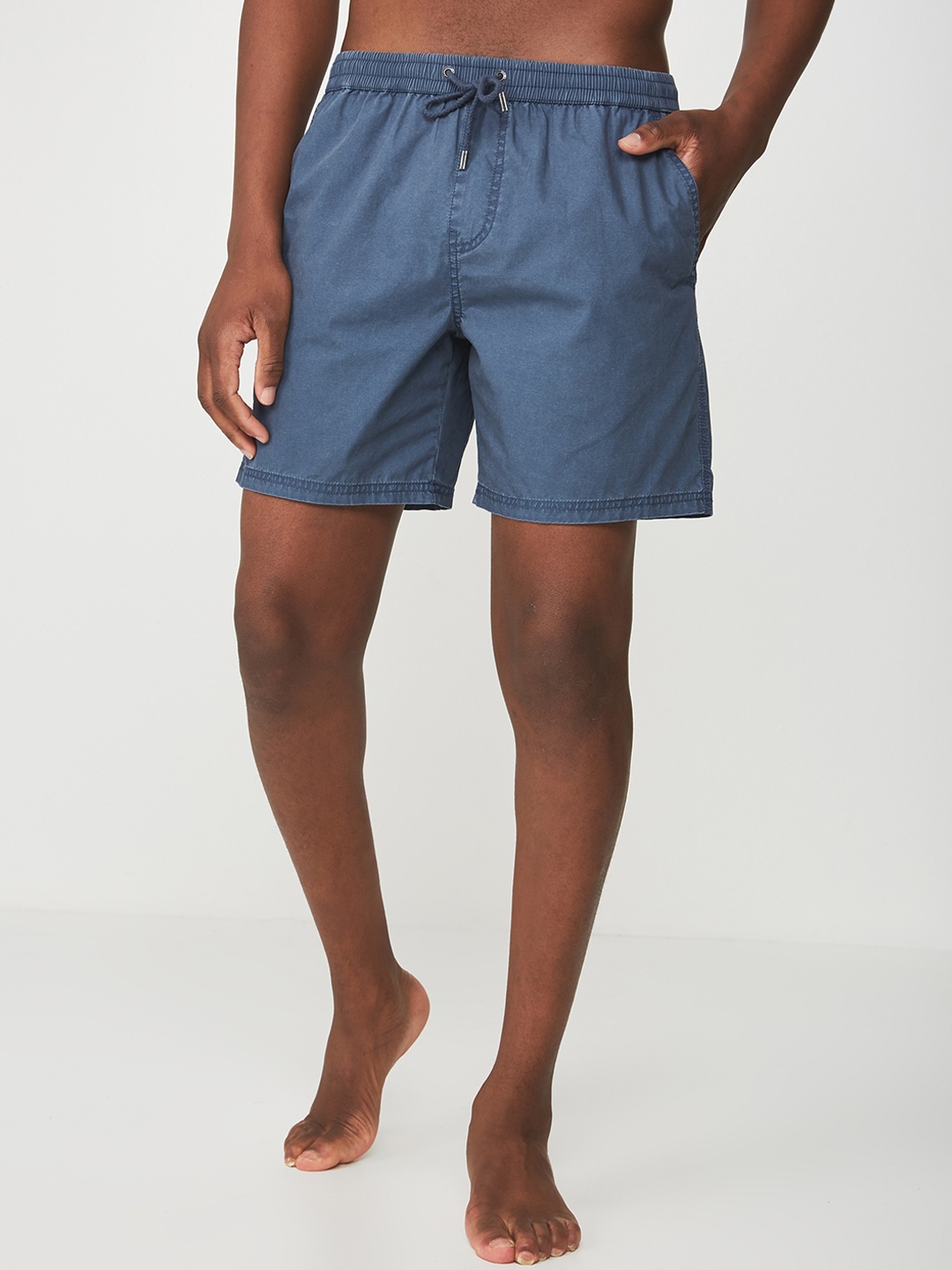 

COTTON ON Men Navy Blue Washed Regular Fit Denim Shorts