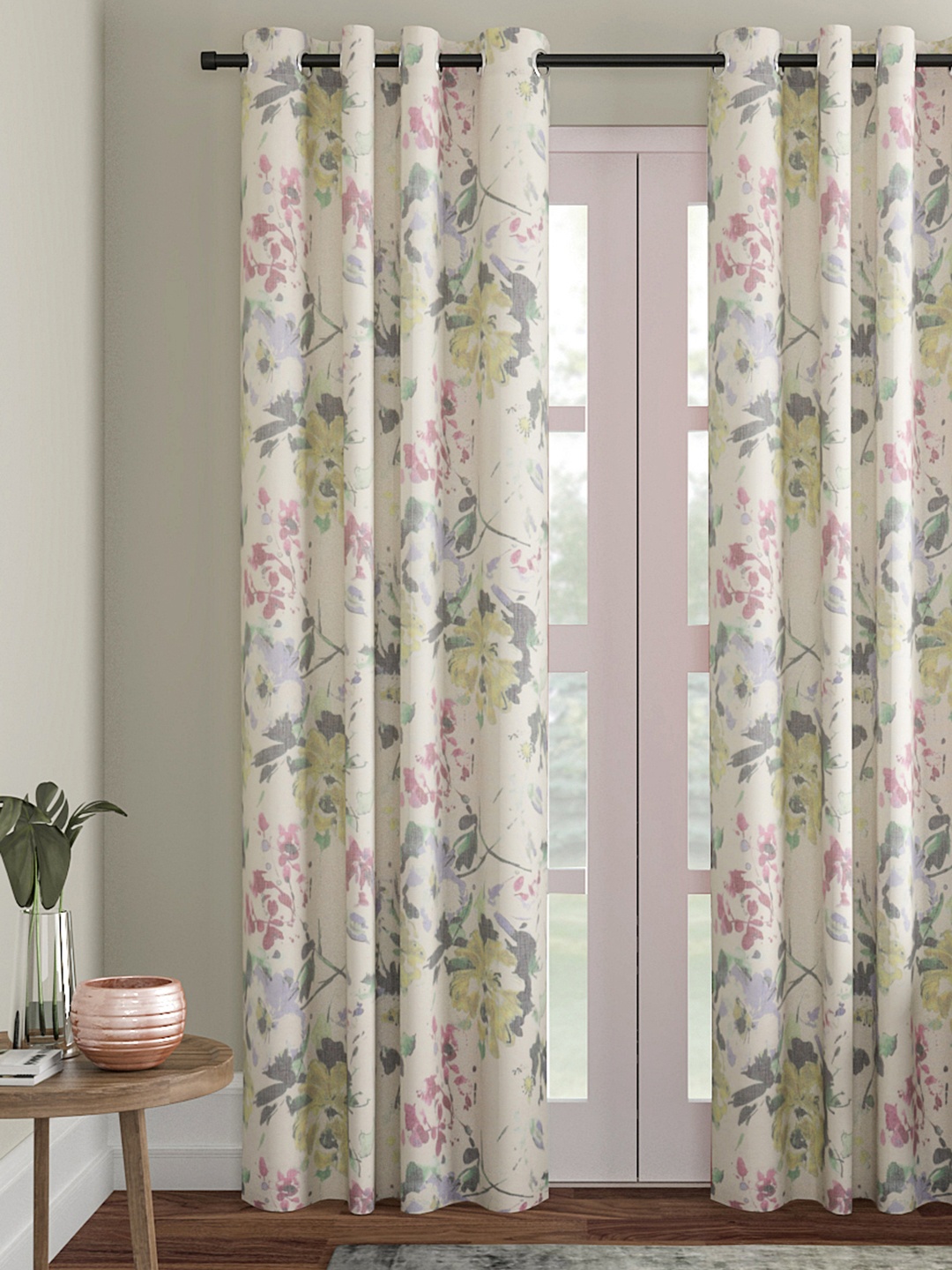 

Soumya Cream-Coloured & Yellow Single Long Door Curtain