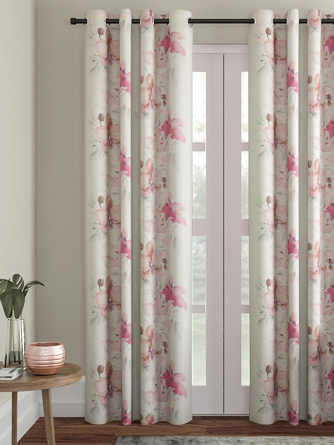 

Soumya Off-White & Pink Single Long Door Curtain