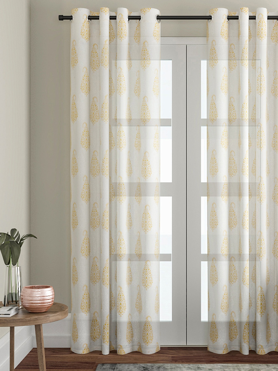 

Soumya Yellow & White Single Door Curtain