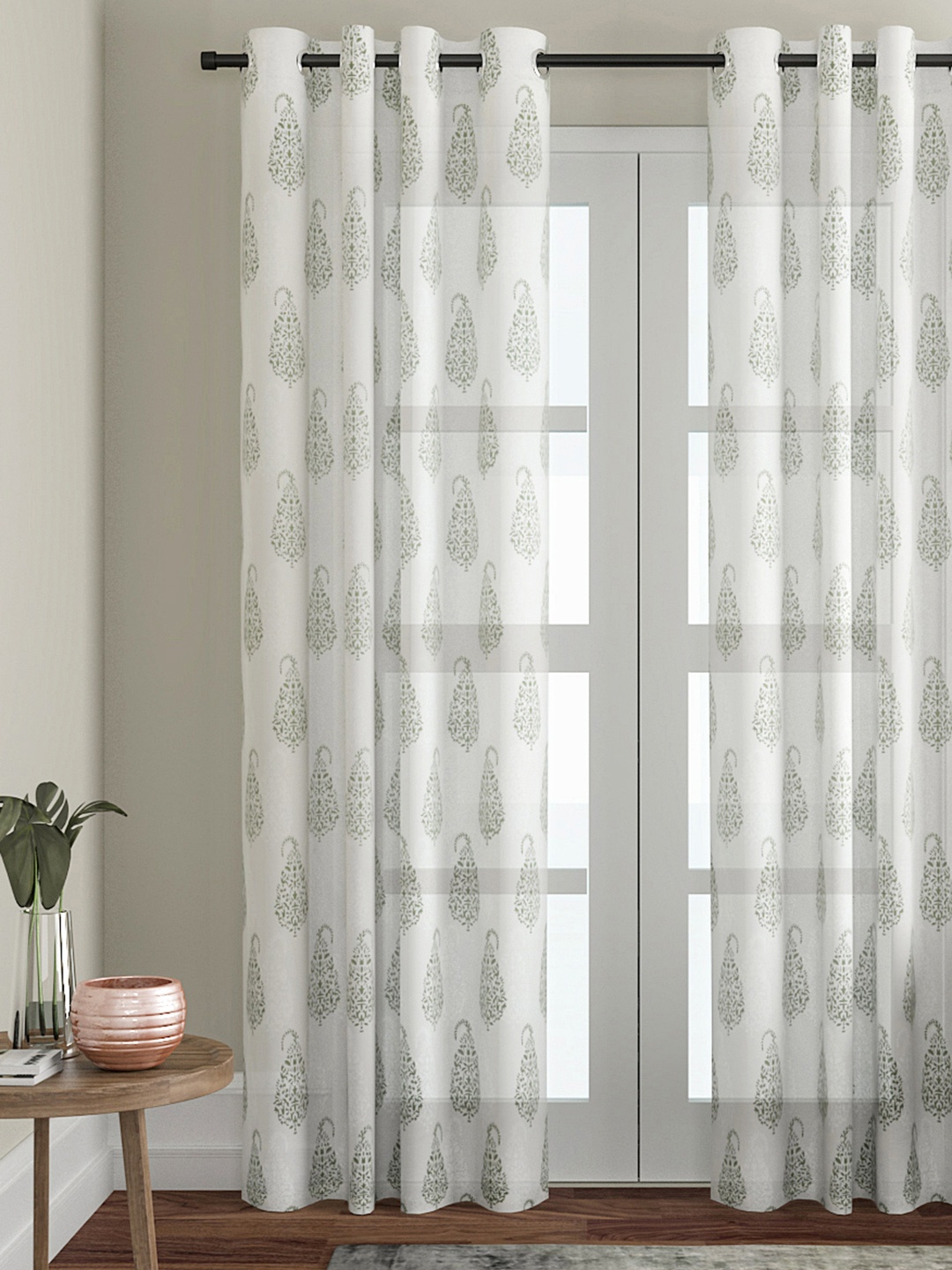 

Soumya White & Green Printed Single Door Curtain