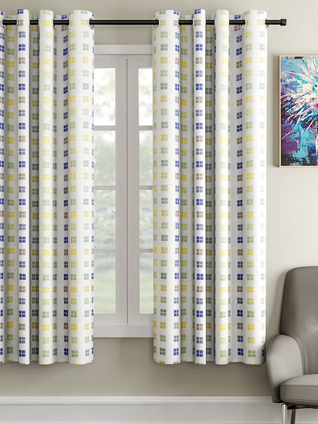 

Soumya Blue Set of Single Window Curtains