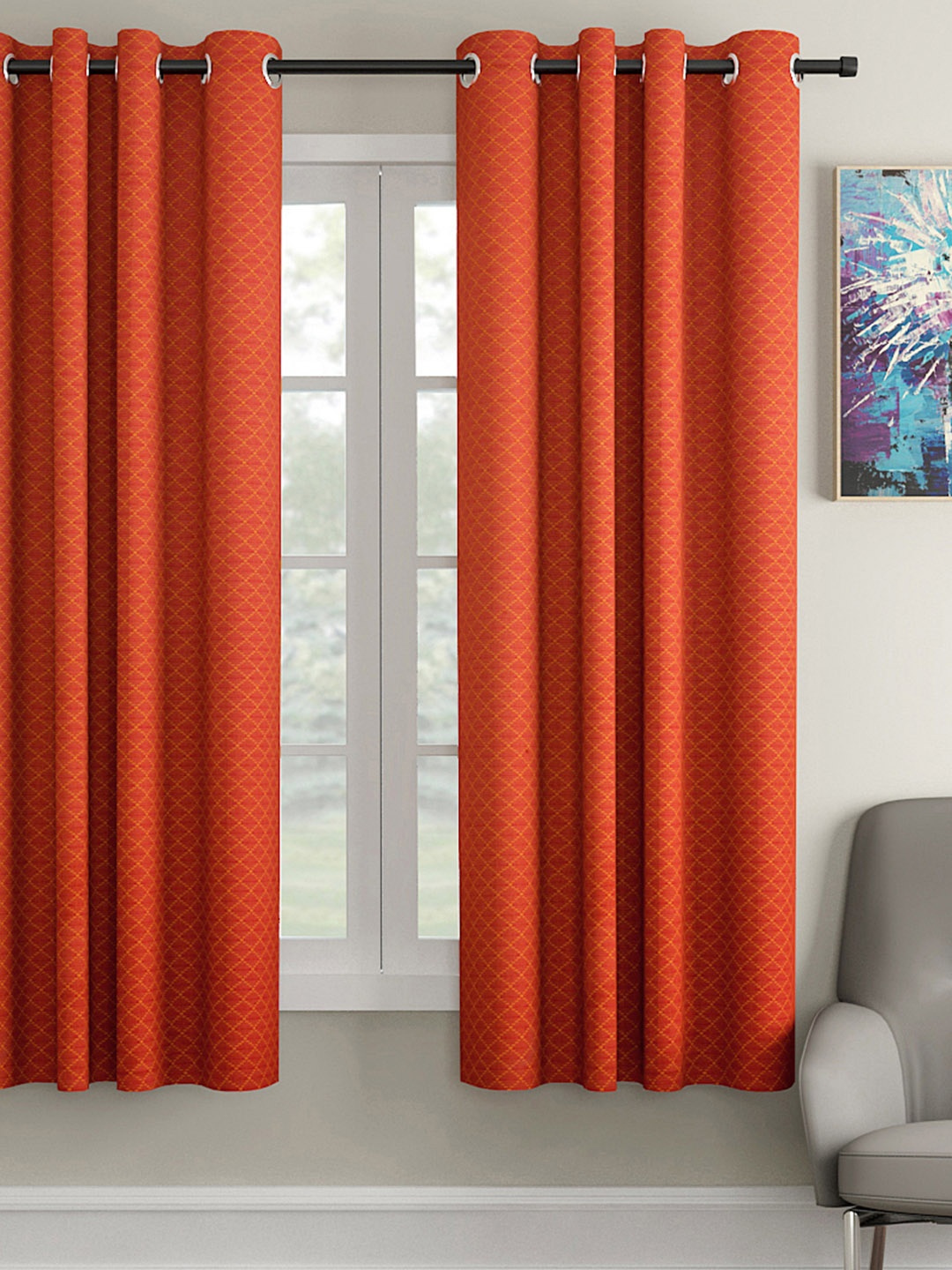 

Soumya Rust Orange Dobby Self-Design Single Window Curtain