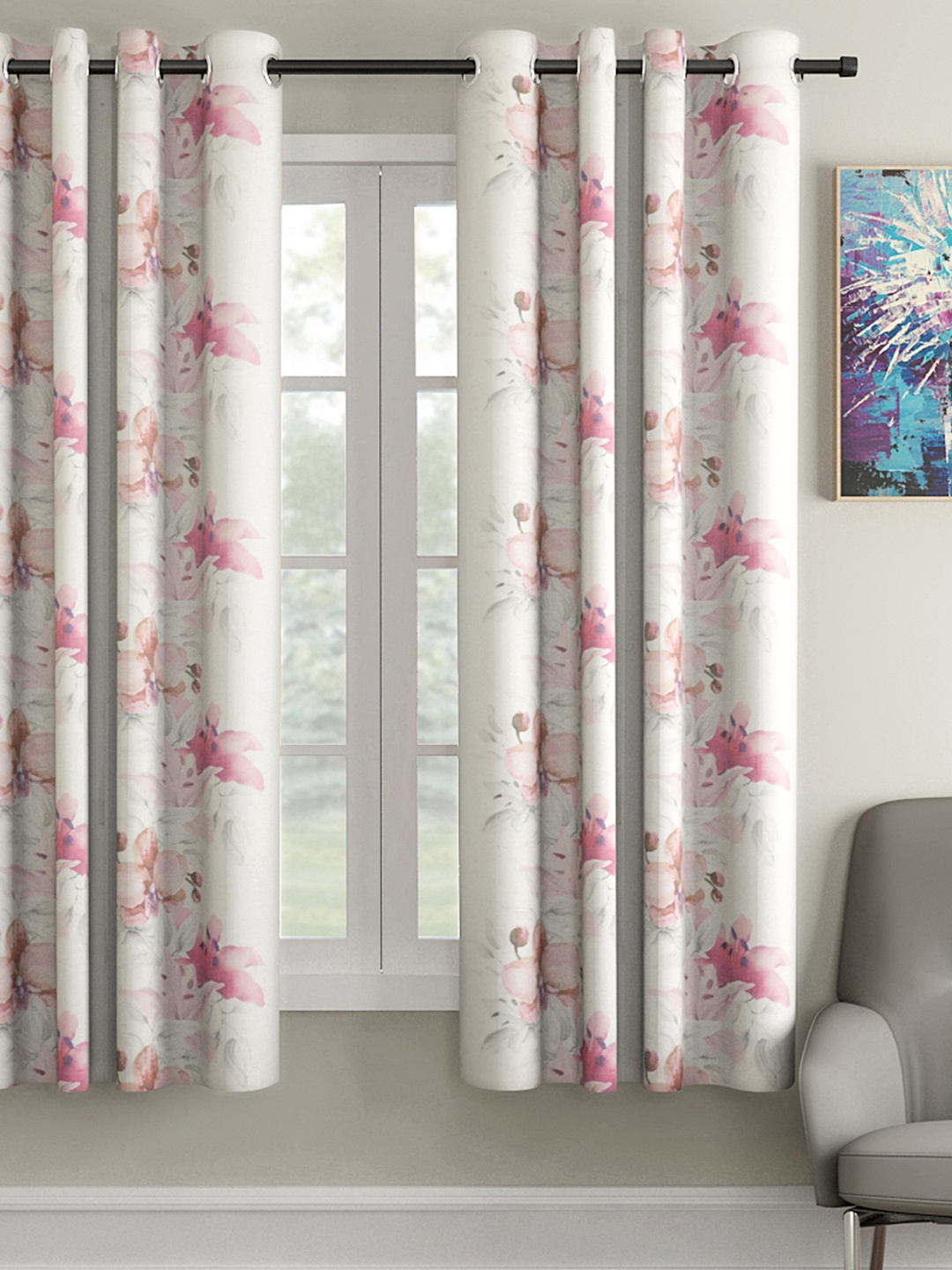 

Soumya Off-White & Pink Single Window Curtains