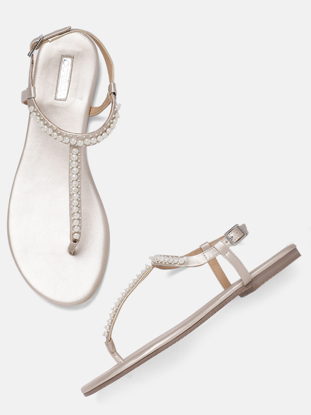 

CORSICA Women Beige Solid T-Strap Flats