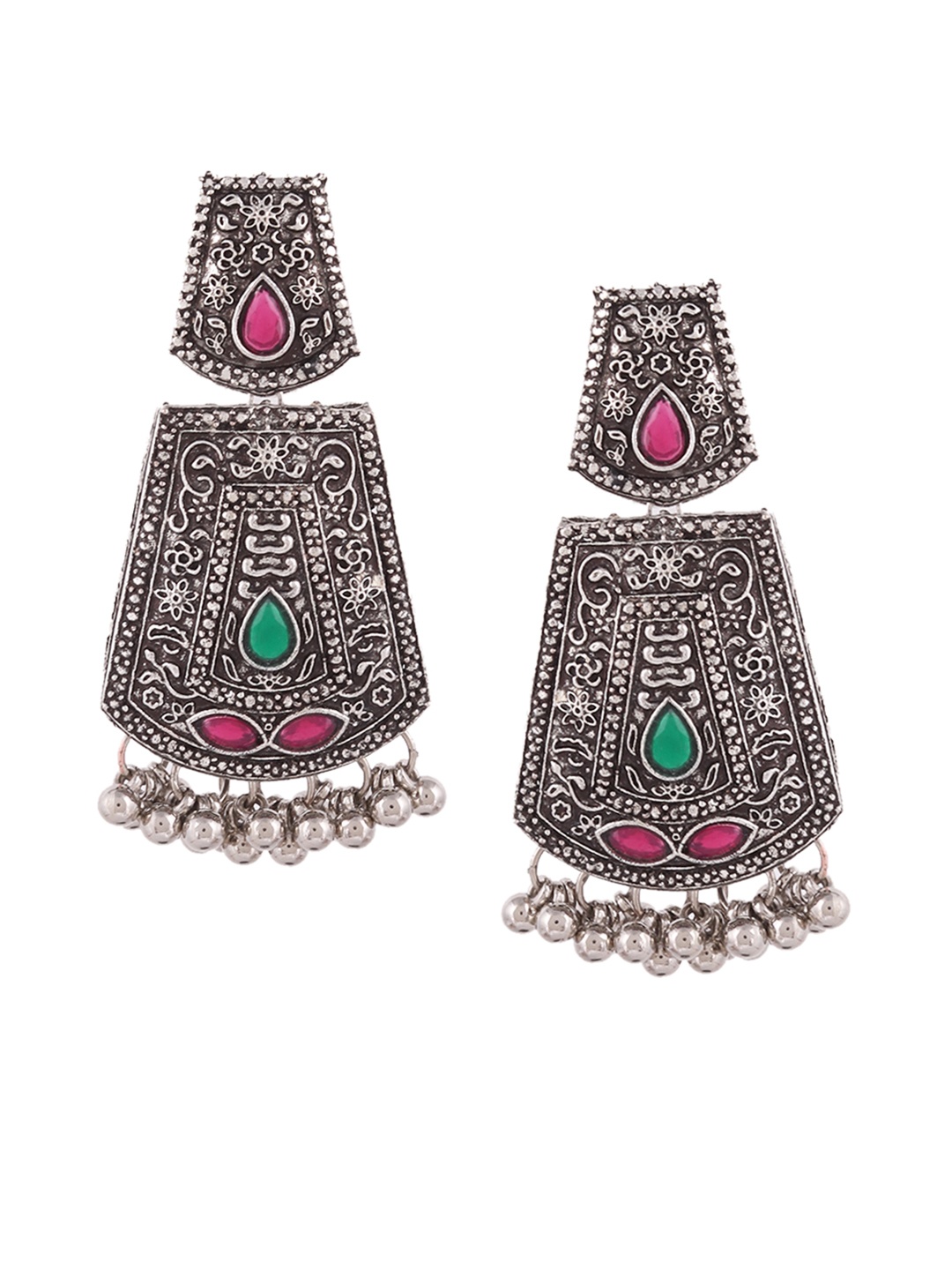 

Silvermerc Designs Women Silver-Plated Oxidised Contemporary Drop Earrings