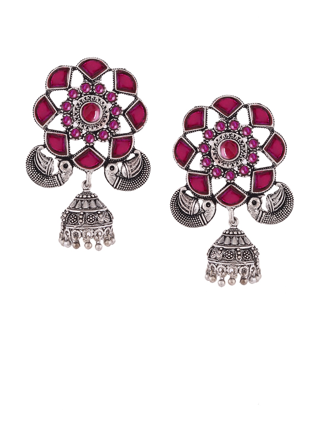 

Silvermerc Designs Silver-Plated & Pink Classic Jhumkas