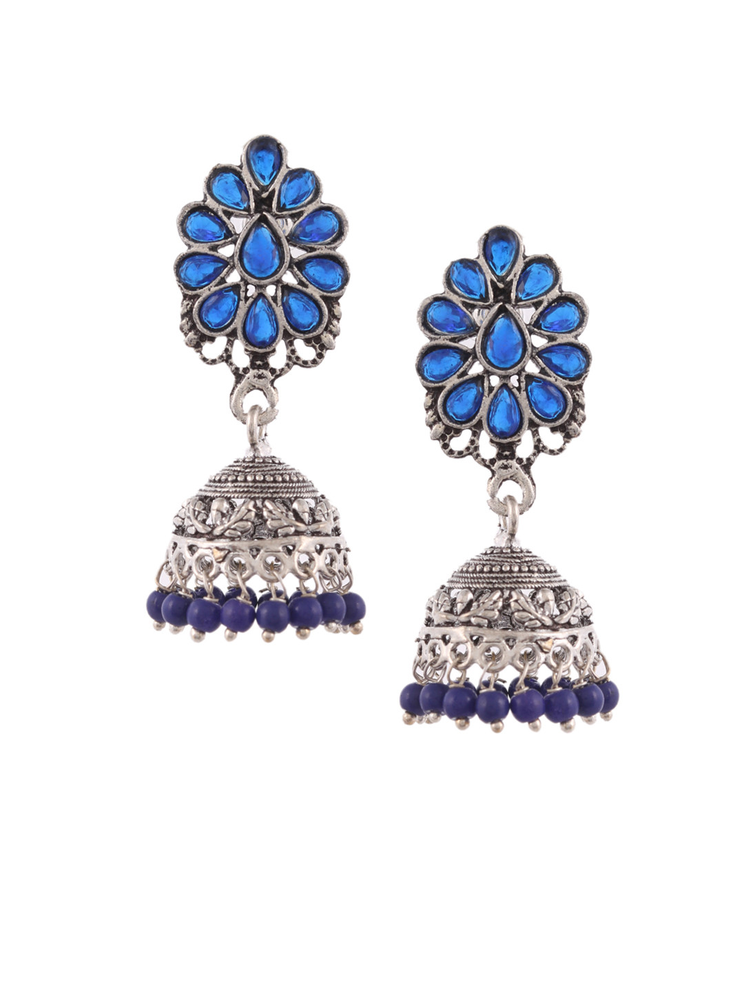 

Silvermerc Designs Silver-Plated & Blue Jhumkas