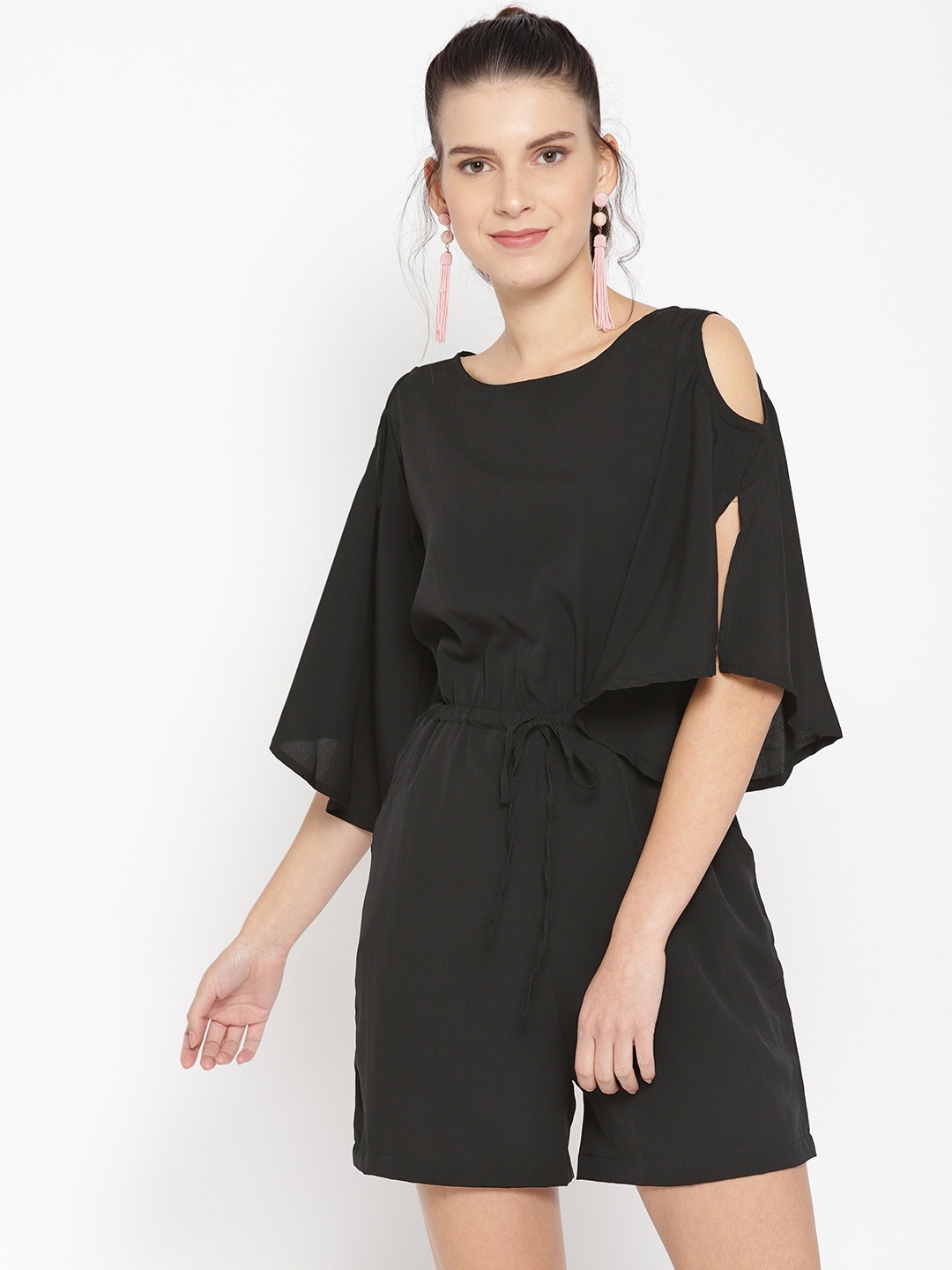 

Cottinfab Women Black Solid Playsuit