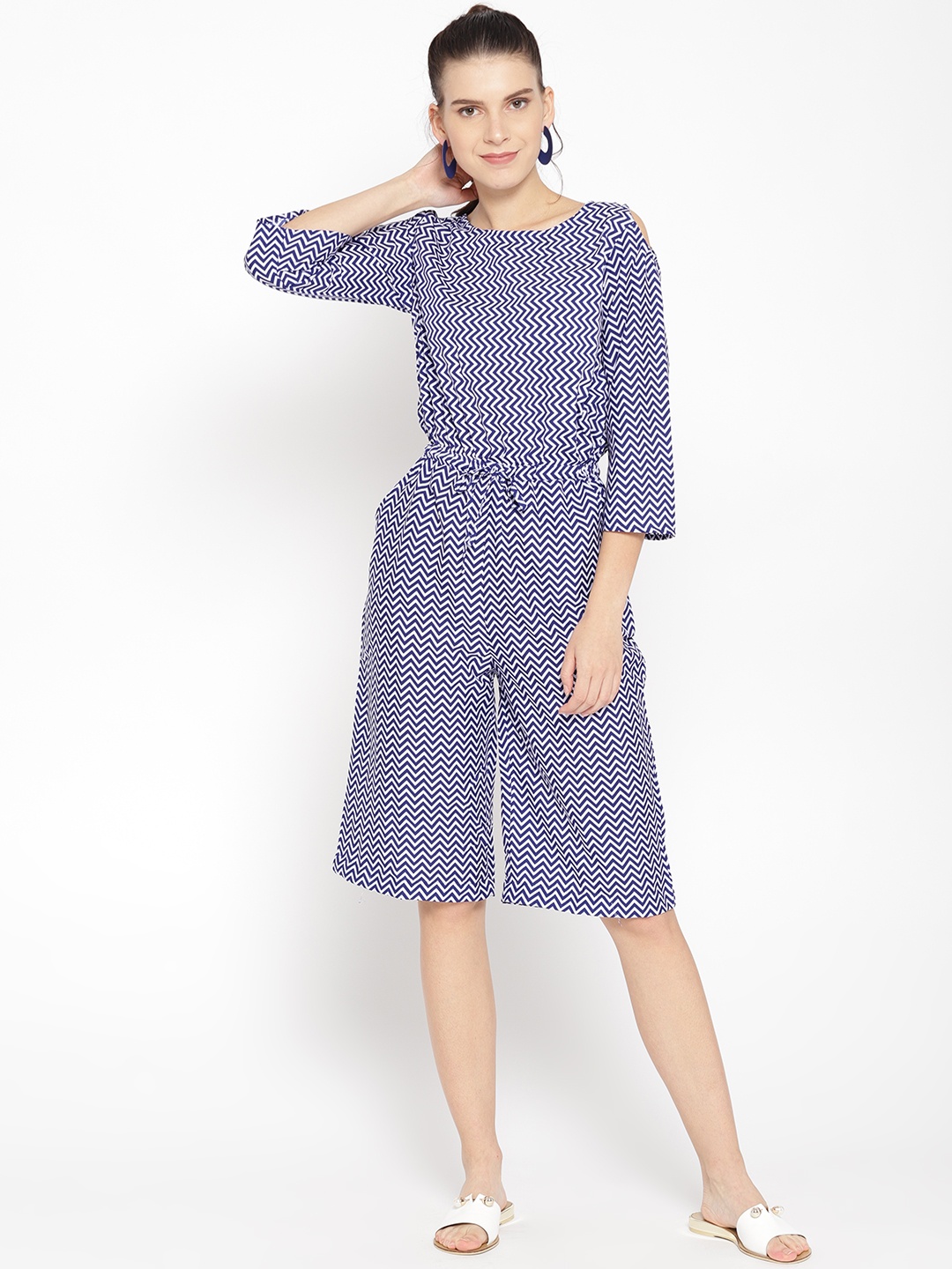 

Cottinfab Women Blue & White Printed Culotte Jumpsuit