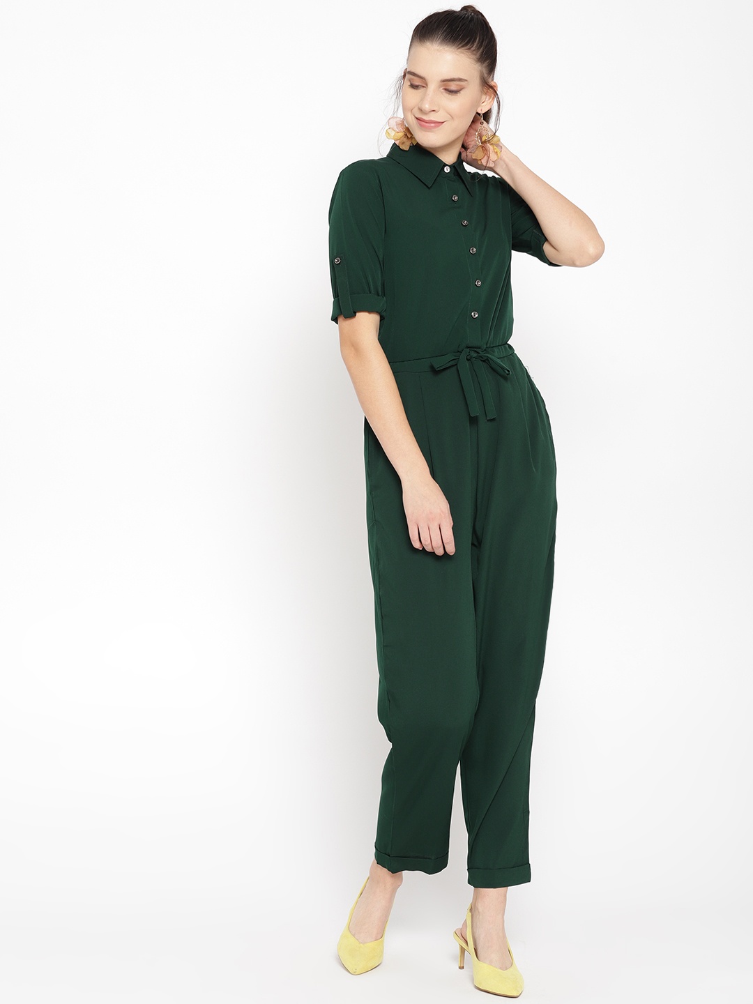 

Cottinfab Women Green Solid Basic Jumpsuit