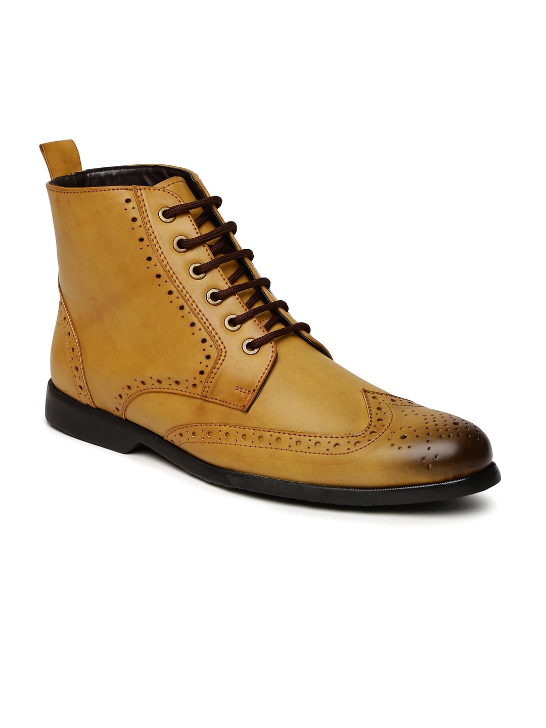 

San Frissco Men Tan Textured Leather High-Top Flat Boots