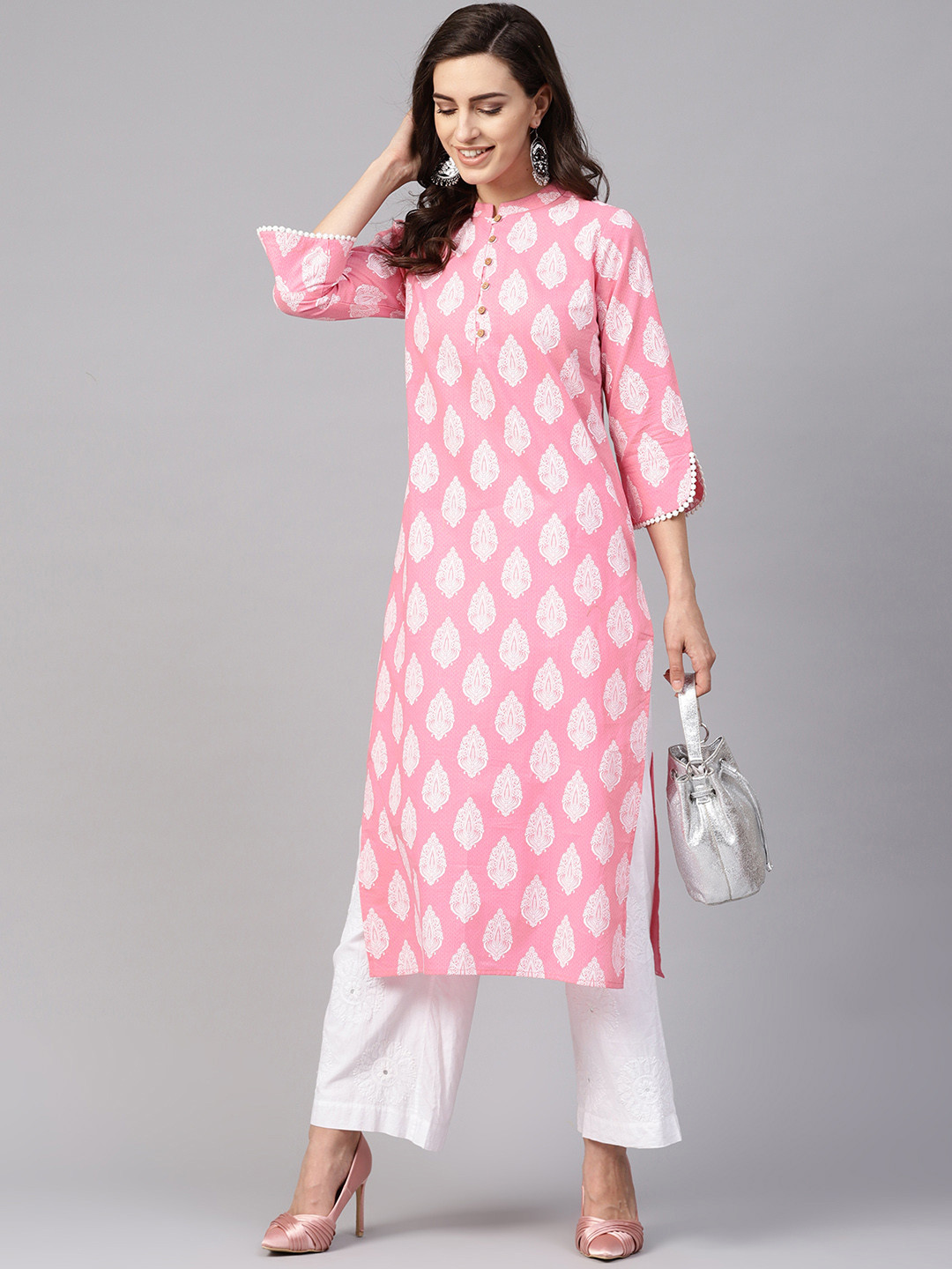 

Yuris Women Pink & White Printed Straight Kurta