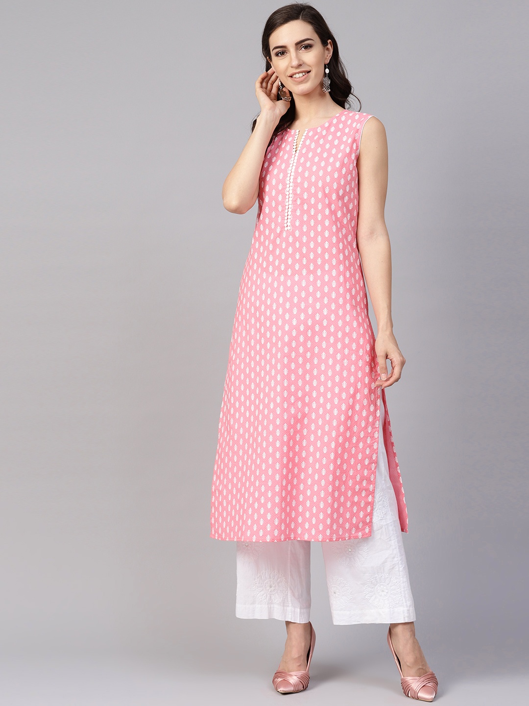 

Yuris Women Pink & White Printed Straight Kurta