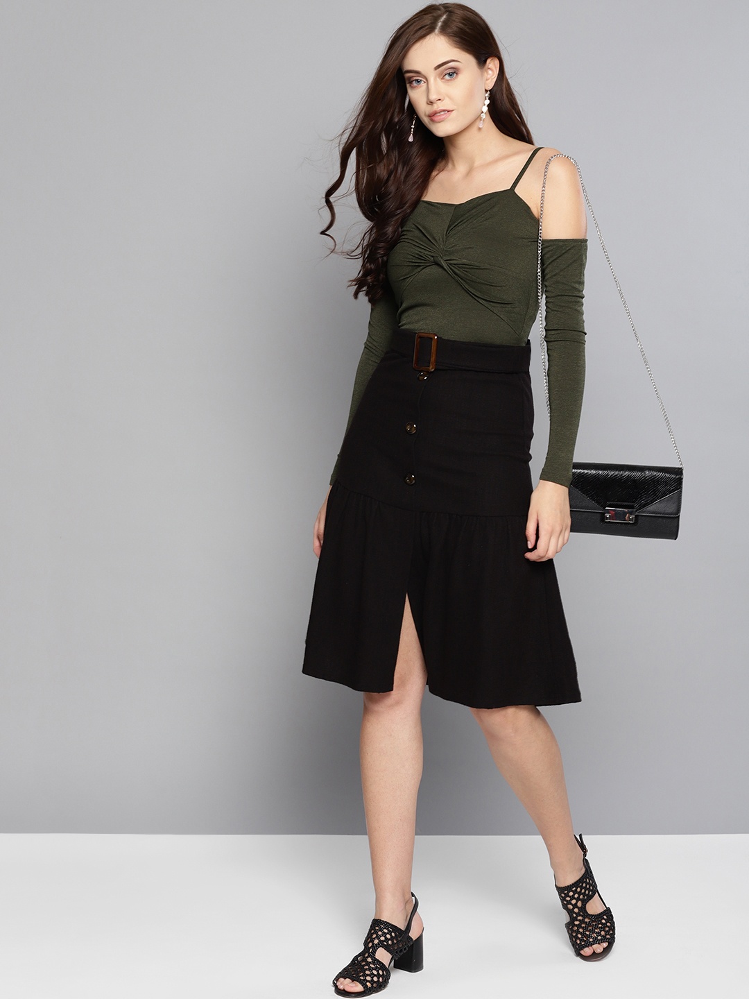 

Veni Vidi Vici Women Olive Green Solid Bardot Top
