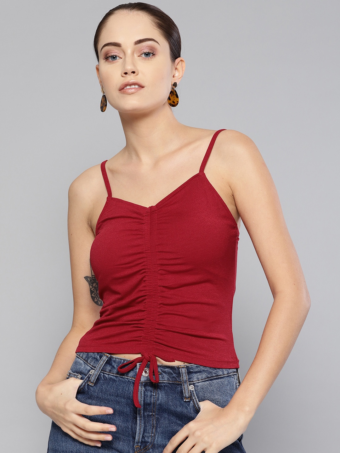 

Veni Vidi Vici Women Maroon Solid Fitted Top