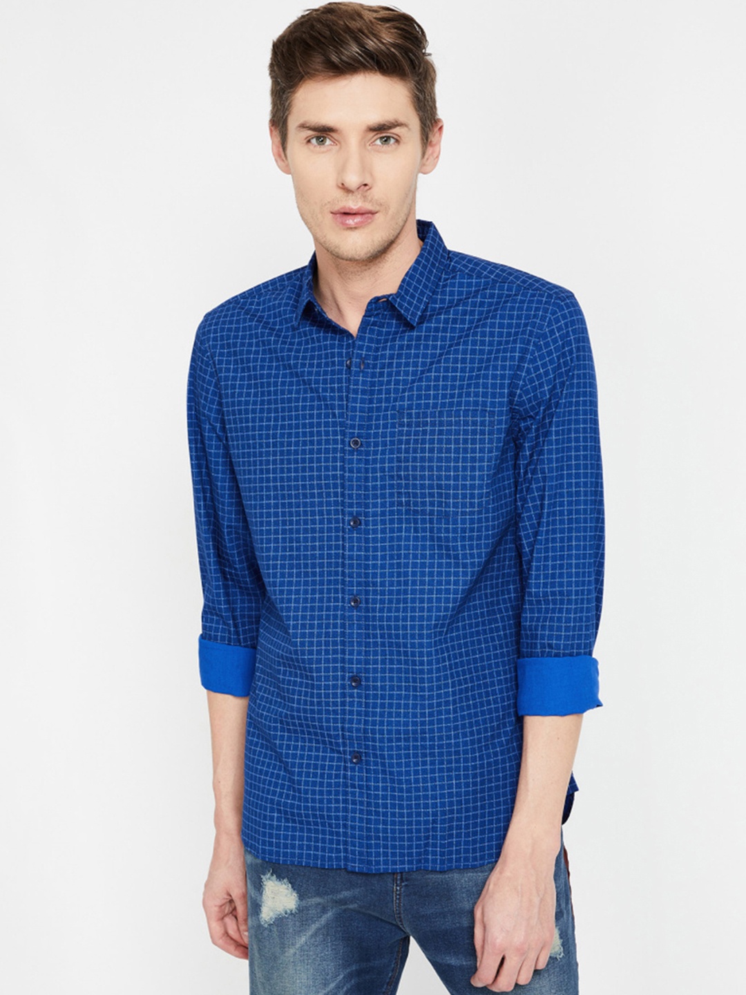 

Fame Forever by Lifestyle Men Blue Slim Fit Checked Casual Shirt