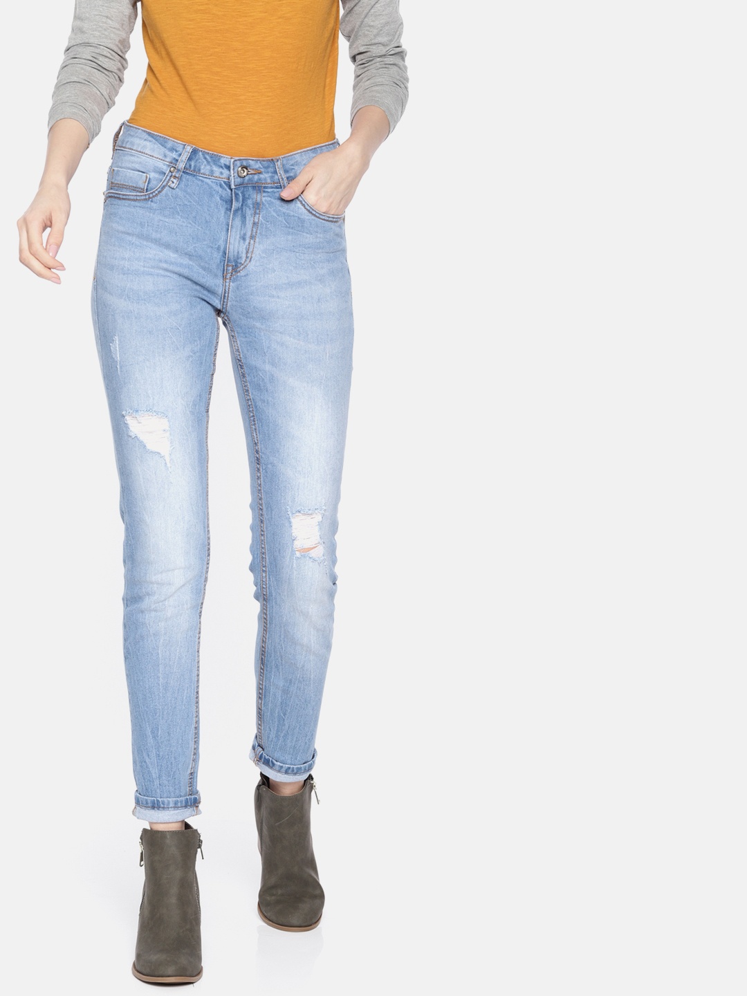 

The Roadster Lifestyle Co Women Blue Skinny Fit Mid-Rise Mildly Distressed Stretchable Jeans