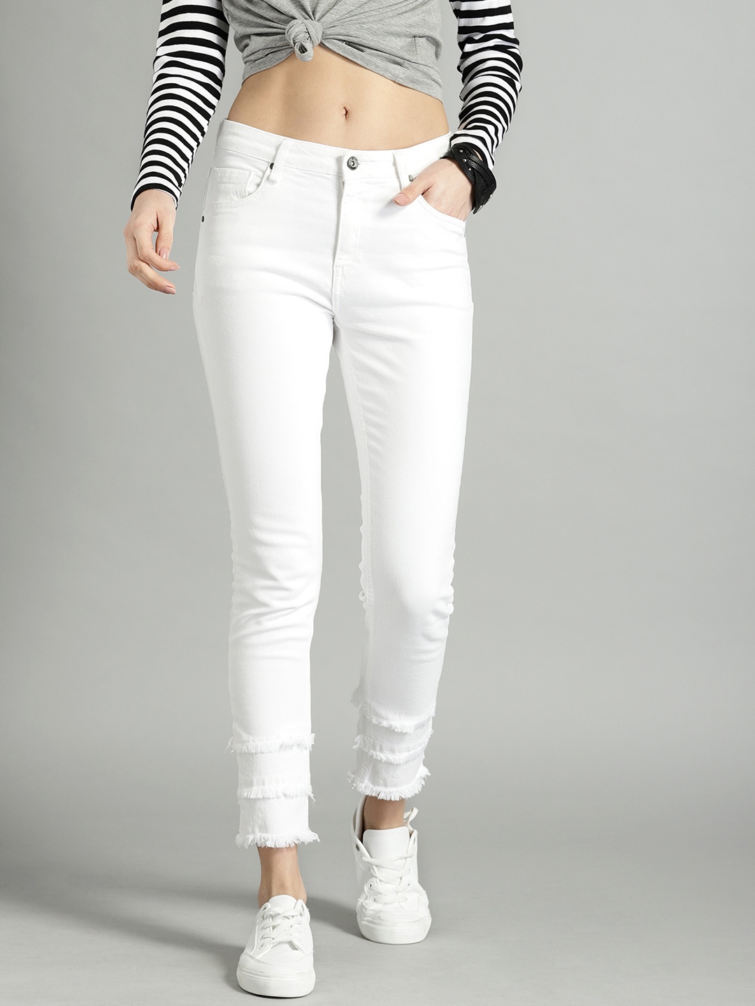 

The Roadster Lifestyle Co Women White Ankle Skinny Fit High-Rise Clean Look Stretchable Jeans