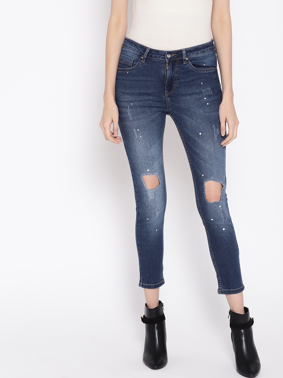 

The Roadster Lifestyle Co Women Blue Skinny Fit Mid-Rise Highly Distressed Stretchable Jeans