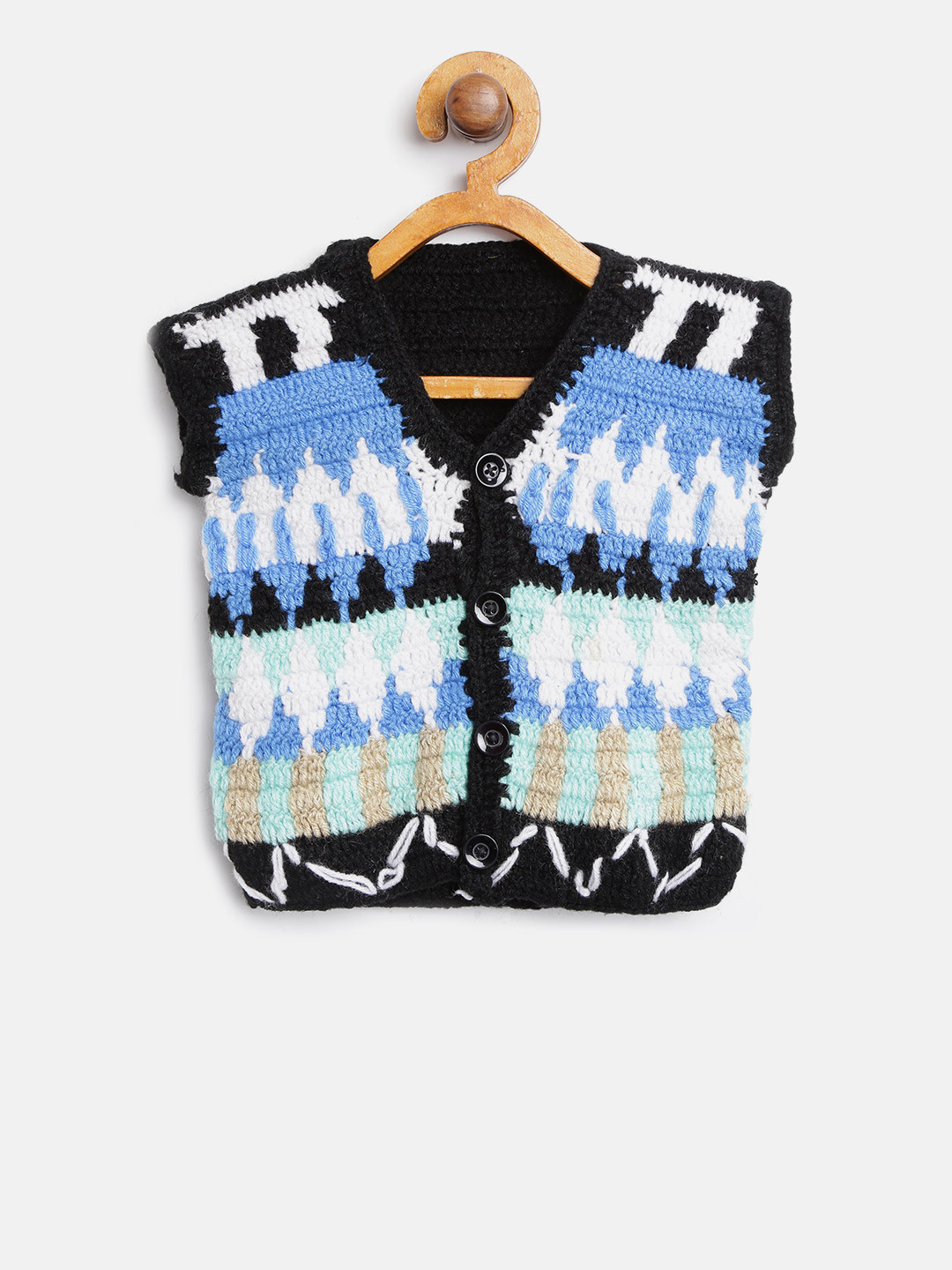 

CHUTPUT Kids Black & Blue Self Design Cardigan