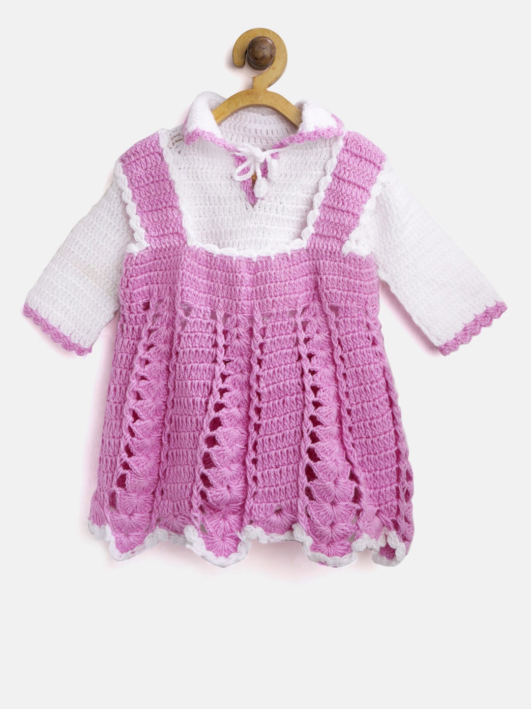 

CHUTPUT Girls Lavender & White Open Knit Pinafore Dress with Top
