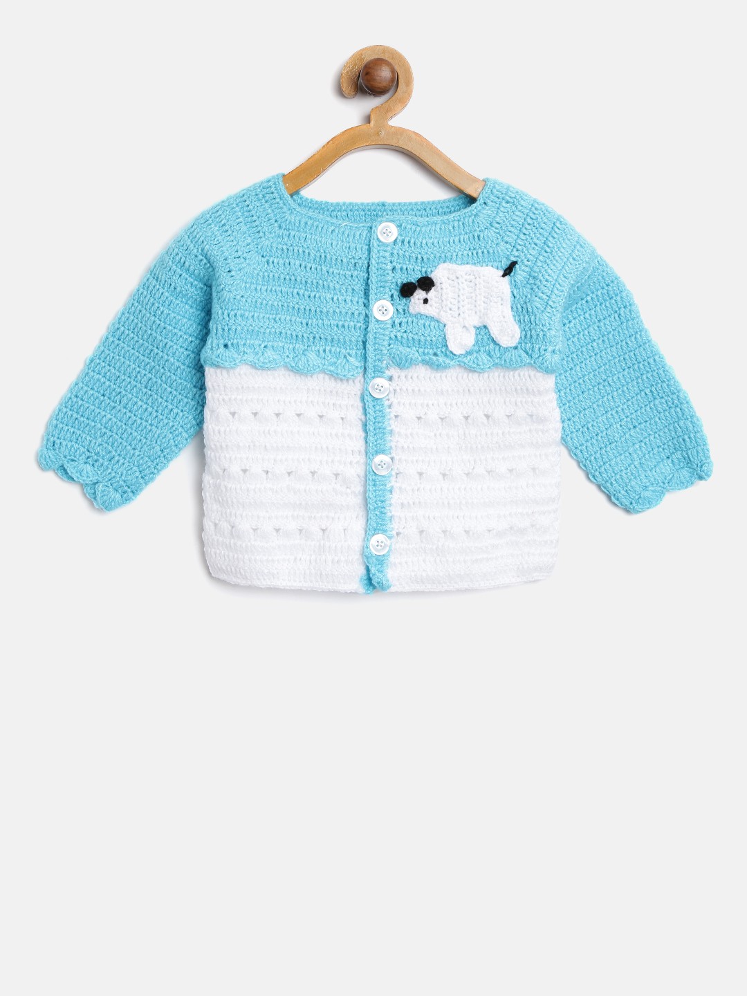 

CHUTPUT Kids White & Blue Colourblocked Cardigan with Open Knit Detail