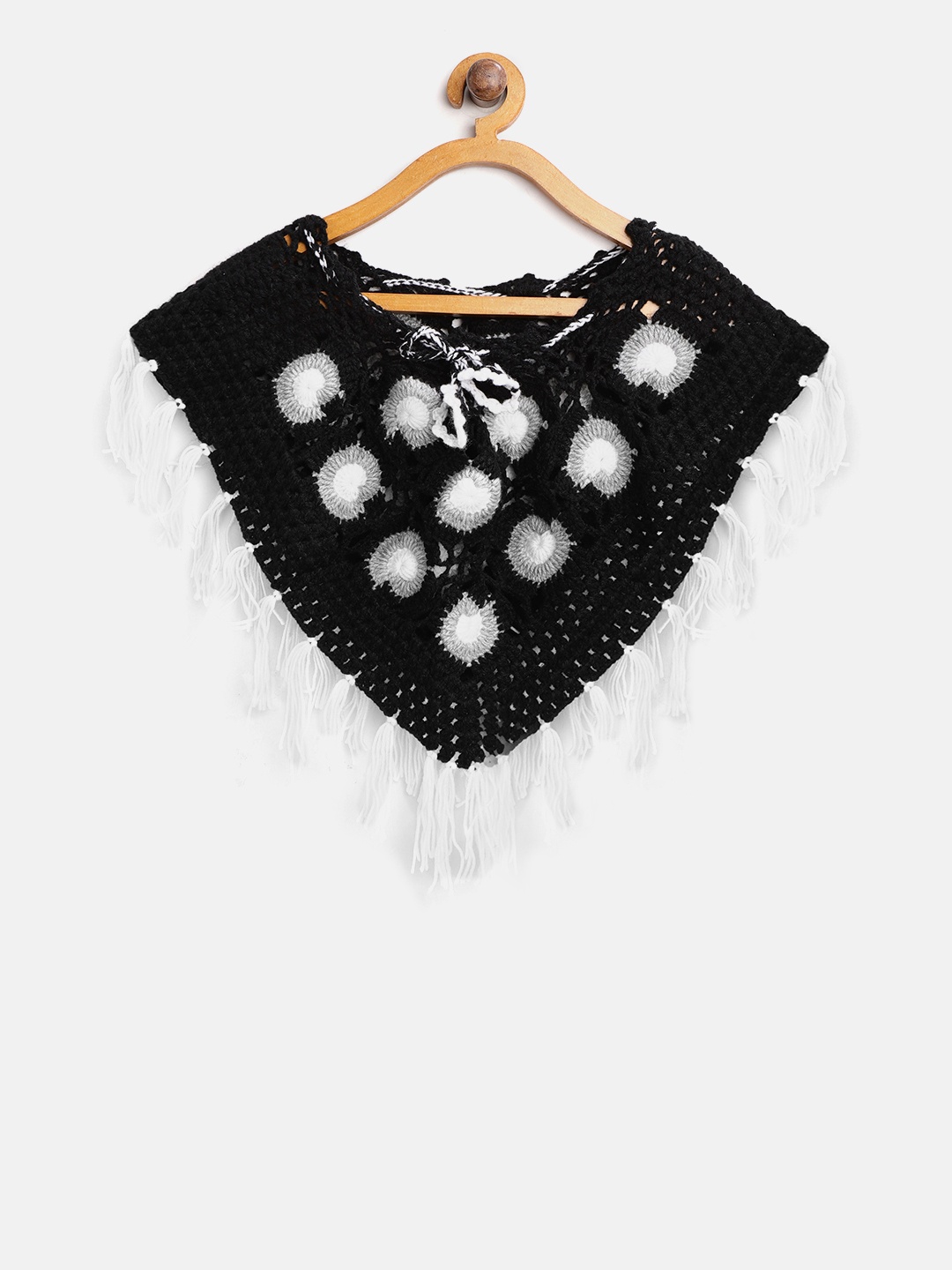 

CHUTPUT Girls Black & White Open Knit Poncho