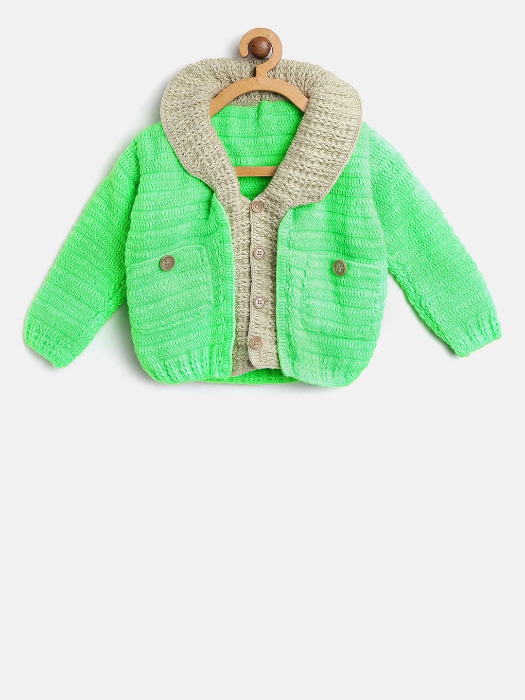 

CHUTPUT Kids Green & Taupe Solid Cardigan