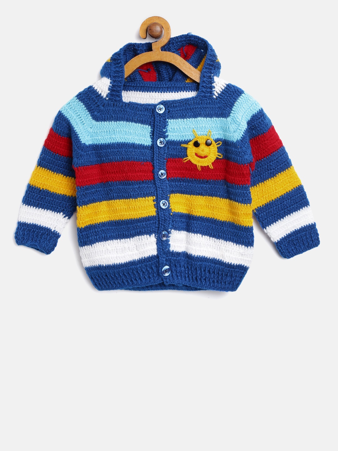 

CHUTPUT Kids Blue & Yellow Striped Hooded Cardigan