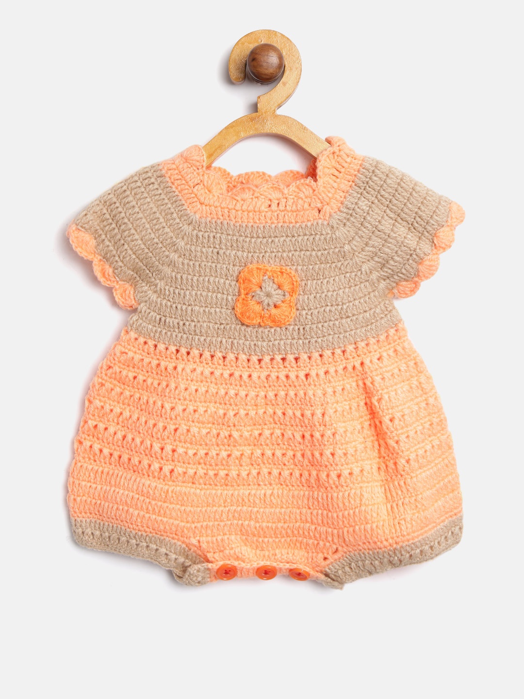 

CHUTPUT Kids Orange & Beige Colourblocked Open Knit Romper