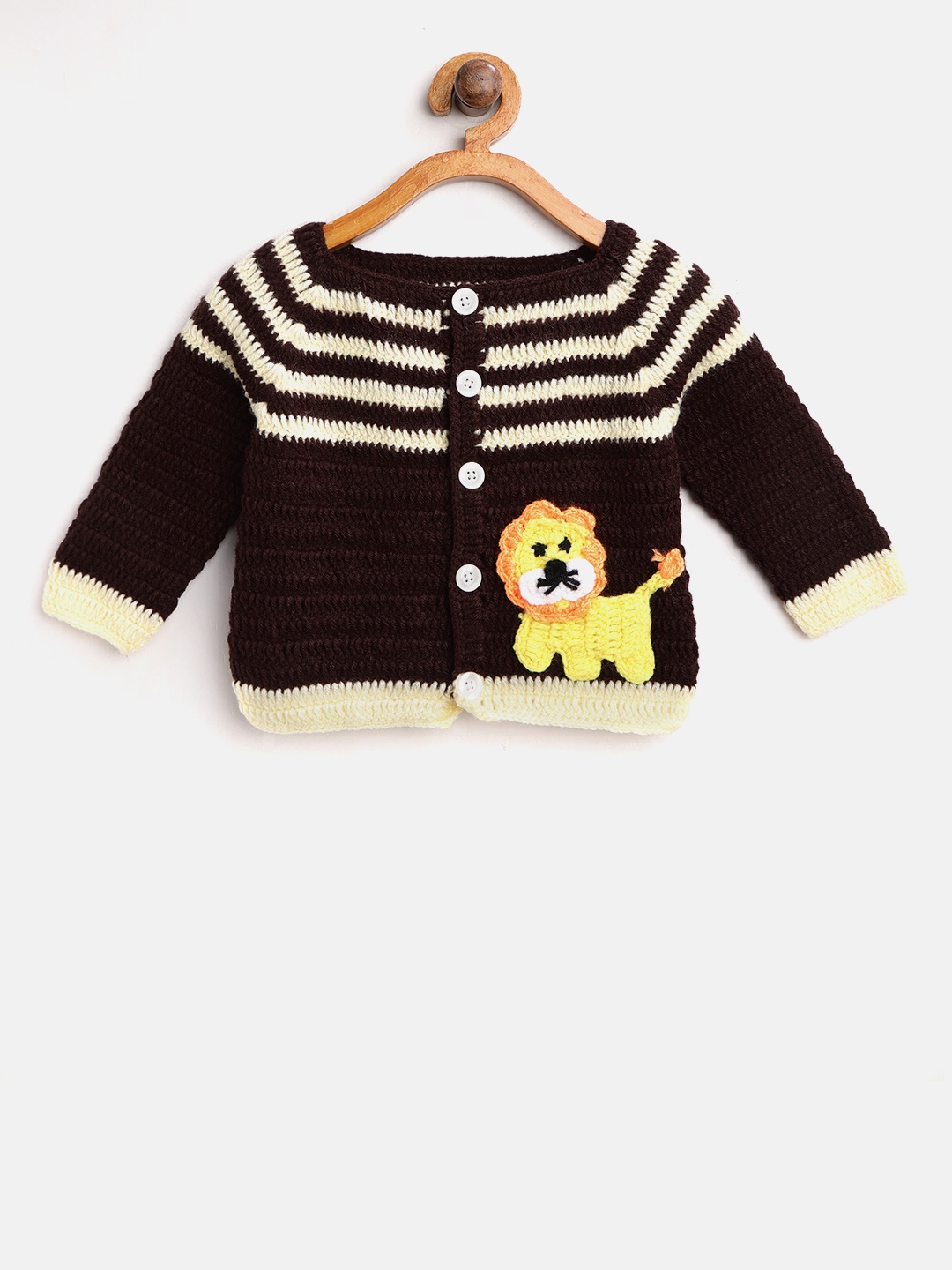 

CHUTPUT Kids Coffee Brown & Off-White Striped Cardigan